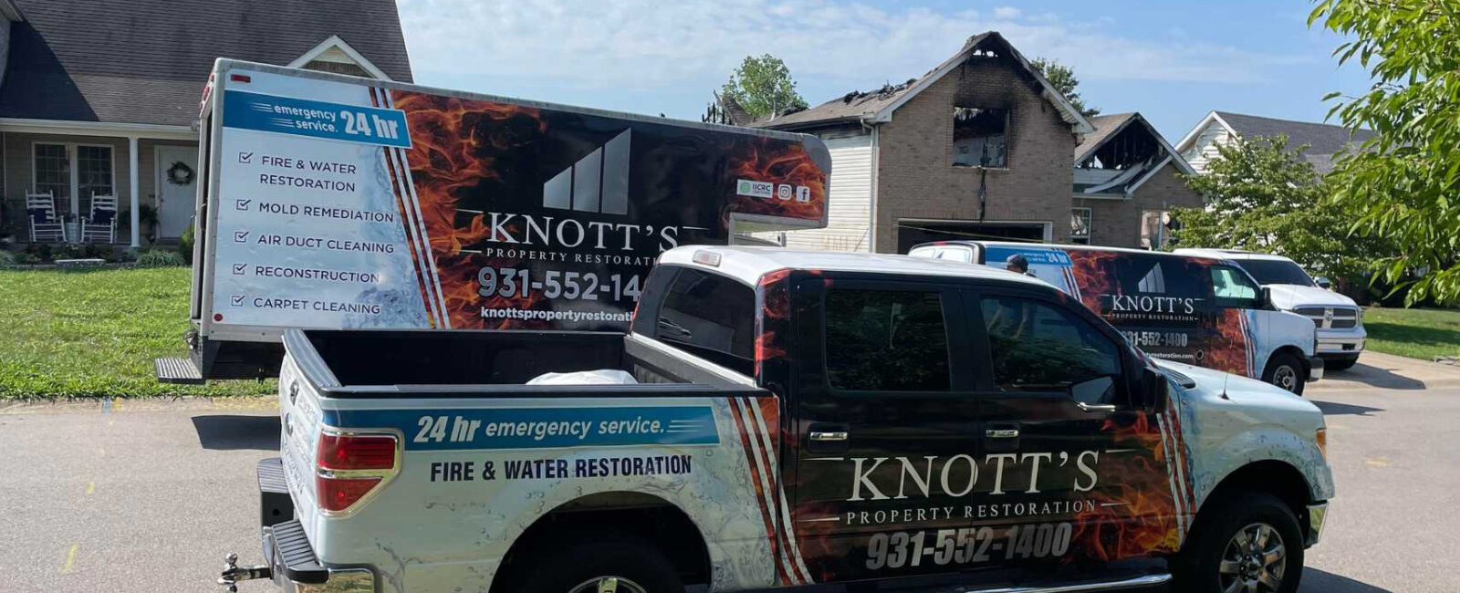 Knott's Property Restoration team assisting local home residence Clarksville, Tennessee fire damage restoration