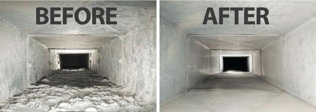 An example of before and after duct cleaning by Knott's Property Restoration services in Clarksville, TN