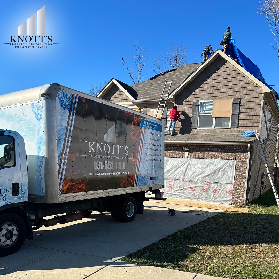 A photo of a home being restored from soot damage in Clarksville, TN by the Knott's restoration team.